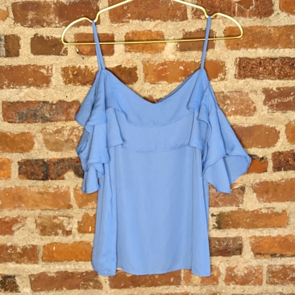 NWOT Shinestar Small Blue Off the Shoulder Ruffle Sleeve Spaghetti Strap Tank